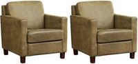 Set van 2 Olijfgroene leren landelijke fauteuils Smart - poot hout bruin - Kenia Leer Olive (olijfgroen leer)