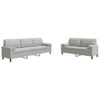 vidaXL 2-delige Loungeset met kussens en bolsters fluweel lichtgrijs, bankstel, bank, zitbank, bankenset, loveseat, fauteuil, relaxfauteuil, leunstoel