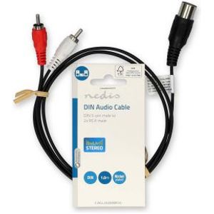 DIN-Audiokabel | DIN 5-Pins Male | 2x RCA Male | Vernikkeld | 1.00 m | Rond | PVC | Zwart | Label