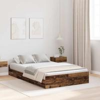 vidaXL Opbergbedframe met lade met hoofdeinde met opslag Oud hout 120 x 200 cm Hout