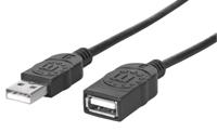 Manhattan USB-kabel USB 2.0 USB-A stekker, USB-A bus 1.00 m Zwart Folie afscherming, UL gecertificeerd, Vergulde steekcontacten 308519