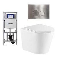 QeramiQ Dely Toiletset - 36.3x51.7cm - diepspoel - rimless - Geberit UP320 inbouwreservoir - softclose toiletzitting - steel bedieningsplaat - ronde knoppen - wit glans SW543431/0701131/SW706194