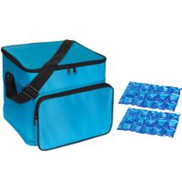 Grote koeltas licht blauw met 2 stuks flexibele koelelementen 21 liter