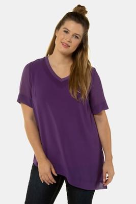Ulla Popken Tuniek, V-hals, dubbellaags, asymmetrische zoom, korte mouwen - Grote Maten