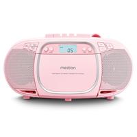 MEDION E66476 Stereo Geluidssysteem (boombox, CD-speler, MP3, cassette, draagbare cassettespeler voor kinderen, FM-radio, AUX, hoofdtelefoon, netvoeding & batterij) Roze