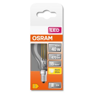 OSRAM 4058075436527 LED-lamp Energielabel E (A - G) E14 Peer 4 W = 40 W Warmwit (Ø x l) 45 mm x 78 mm 1 stuk(s)