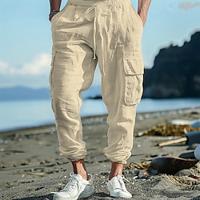 Voor heren Cargohosen Linnen broek Broek Zomerbroek Strandbroeken Trekkoord Elastische taille Meerdere zakken Effen Comfort Ademend Volledige lengte Casual Dagelijks Feestdagen Modieus Klassieke Stijl Lightinthebox