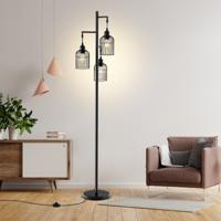 Moderne Vloerlamp 169 cm Industriële Vloerlamp met 3 Kooivormige Kappen Voetschakelaar Stevige Voet Hoge Vloerlamp Zwart - thumbnail