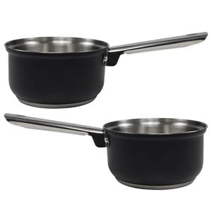 Steelpan/sauspan - 2x - zwart - RVS - D16 cm - 1L - Alle warmtebronnen