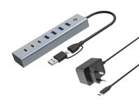 CONCEPTRONIC HUBBIES20GP 7-Port USB 3.2 Gen 1 Hub met voeding, 5 Gbps, USB-C x 3, USB-A x 4