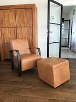 Leren fauteuil met stalen frame - met hocker - bruin leer - Echt leer, Industrieel, ontdek de vele Leersoorten en Kleuren bij ShopX - thumbnail