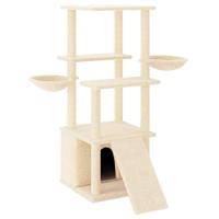 vidaXL Kattenmeubel met sisal krabpalen 133 cm crèmekleurig, kattenpaal, kattenboom, kattenkrabpaal, kattenhuis, kattenmeubel, kattenpalen
