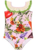 Dolce & Gabbana Kids maillot de bain volanté à fleurs - Rose - thumbnail