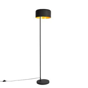 QAZQA Retro vloerlamp zwart met gouden binnenkant - Jinte