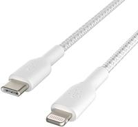 Belkin gevlochten USB-C/Lightning-kabel (iPhone-snellaadkabel voor iPhone 14 en ouder) Boost Charge MFi-gecertificeerde iPhone USB-C-kabel (1 m, wit)