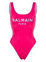 Balmain embroidered-logo scoop-back swimsuit - Rose - thumbnail