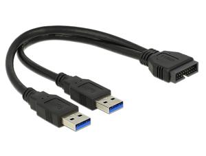 Delock USB 3.2 Gen 1 (USB 3.0) Adapter [2x USB 3.2 Gen 1 stekker A (USB 3.0) - 1x USB 3.2 Gen 1 stekker intern 19-polig (USB 3.0)] 83910 25.00 cm