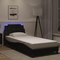 vidaXL Bedframe met LED-verlichting kunstleer zwart 100x200 cm, bed, bed ombouw, eenpersoonsbed, bedbodem, slaapkamermeubel, 1 persoonsbed, logeerbed