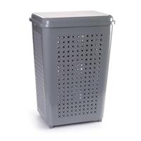Grote wasmand/opberg mand met deksel 50 liter in het grijs - Wasmanden