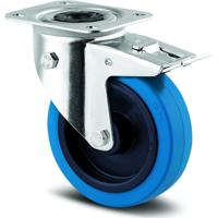 TENTE 360 Blue Wheel zwenkwiel met rem en fixeerinrichting 100mm - thumbnail