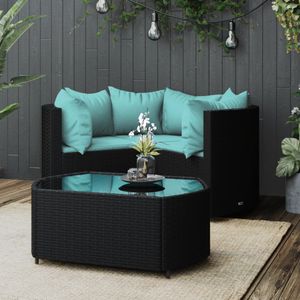 4-delige Loungeset met kussens poly rattan zwart