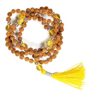 Mala van Rudraksha en Citrien (Gebrande Amethist)