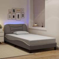vidaXL Bedframe met LED-verlichting stof taupe 100x200 cm, bed, bed ombouw, eenpersoonsbed, bedbodem, slaapkamermeubel, 1 persoonsbed, logeerbed