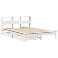 vidaXL Bed met boekenkast zonder matras grenenhout wit 140x190 cm, bed, slaapkamermeubel, bed met opbergruimte, eenpersoonsbed, houten bed, bedbodem
