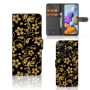 Samsung Galaxy A21s Hoesje Gouden Bloemen