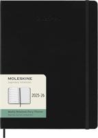 Moleskine 18 Monate Wochen Notizkalender 2025/2026, XL, 1 Wo = 1 Seite, Rechts linierte Seite, Fester Einband, Schwarz