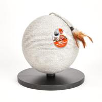 Sferische krabpaal voor katten met hangende veer, kogelvorm, grijs sisaltouw, robuuste basis voor alle kattenrassen en gatinho's