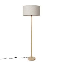 QAZQA - Landelijke vloerlamp hout met lichtbruine kap - Mels | Woonkamer | Slaapkamer - Hout Rond |Langwerpig - E27 Geschikt voor LED - Max. 1 x 40 Watt