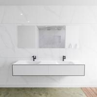 Zaro Lagom volledig naadloos solid surface onderkast 190cm mat zwart met 2 lades Push tot open. Compleet met solid surface wastafel met 2 kraangat(en)