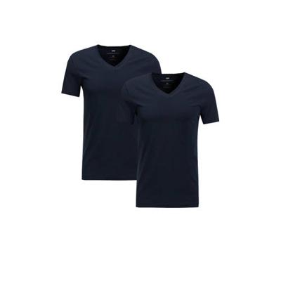 WE Fashion slim fit T-shirt (set van 2) donkerblauw