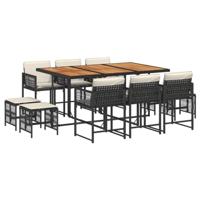 vidaXL 11-delige Tuinset met kussens poly rattan zwart, loungeset, tuinbank, loungeset tuin, tuintafel, loungebank, loungebank tuin, loungeset buiten