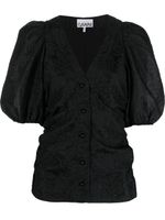 GANNI blouse en jacquard à manches bouffantes - Noir