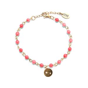 CO88 Collection 8CB-90051 - Natuurstenen armband met bedel - Agaat 4 mm en sterretjes bedel - lengte 16 + 3 cm - roze / goudkleurig