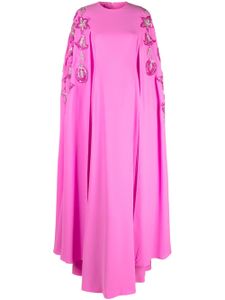 Dina Melwani robe longue en crêpe à fleurs brodées - Rose