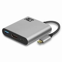 ACT USB C Multiport Adapter met aluminium behuizing, 4k @ 30Hz HDMI, USB Type C 60W PD, USB 3.0-poort, extra monitor aansluiten op laptop - AC7022