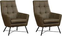 Set van 2 Olijfgroene leren moderne fauteuils Proud - Rancho Leer Green (olijfgroen leer) - thumbnail