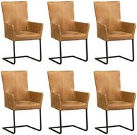 Set van 6 Cognac leren industriële eetkamerstoelen Dare - poot vierkant zwart - Kenia Leer Walnut (cognac leer)