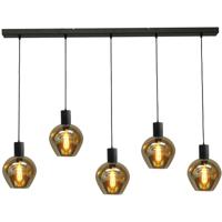 Masterlight Zwarte hanglamp eetkamer Bounty 5-lichts rond glas 2471-05-05-130-5-3