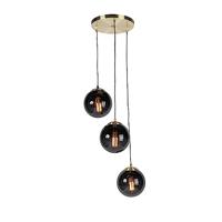 QAZQA - Art Deco Smart hanglamp messing met zwart glas incl. 3 Wifi ST64 - Pallon | Dimmer | Dimbaar | Woonkamer | Slaapkamer - Glas Bol |Langwerpig - E27 Geschikt voor LED - Max. 3 x 7 Watt