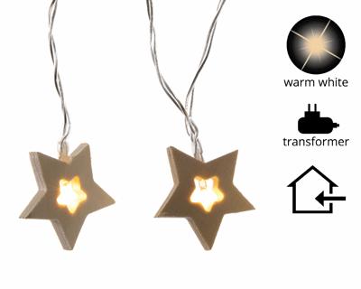 Led Kerstverlichting Houten sterren 12 lampjes Warm wit Led Kerstverlichting Houten sterren 12 lampjes Warm wit