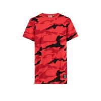 CoolCat Junior T-shirt Edo met camouflageprint rood/zwart/wit