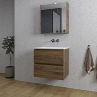 Adema Chaci Badkamermeubelset - 60x46x57cm - 1 keramische wasbak wit - zonder kraangaten - 2 lades - Spiegelkast - noten (hout) SW718696/SW773925/SW812066/SW812072 - thumbnail