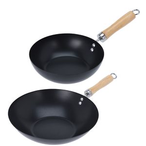 Excellent Houseware Wok/hapjes/bak pannen - 2x stuks - met antiaanbaklaag - staal - D20 en D30 cm