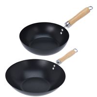 Excellent Houseware Wok/hapjes/bak pannen - 2x stuks - met antiaanbaklaag - staal - D20 en D30 cm - thumbnail