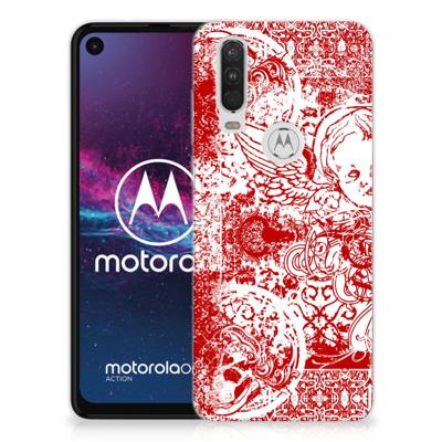 Silicone Back Case Motorola One Action Angel Skull Rood