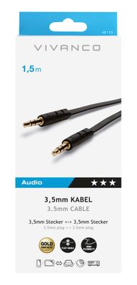 Vivanco 46/10 15FG Audio Aansluitkabel [1x Jackplug male 3,5 mm - 1x Jackplug male 3,5 mm] 1.50 m Zwart